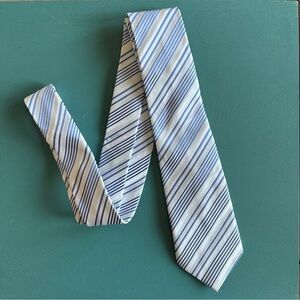 I Deal Tie Grey Blue Striped Necktie Silk Classic